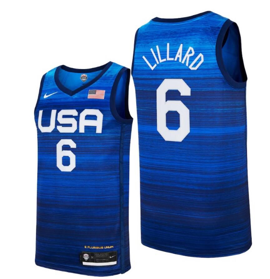 2021 Olympic USA 6 Lillard Blue Nike NBA Jerseys